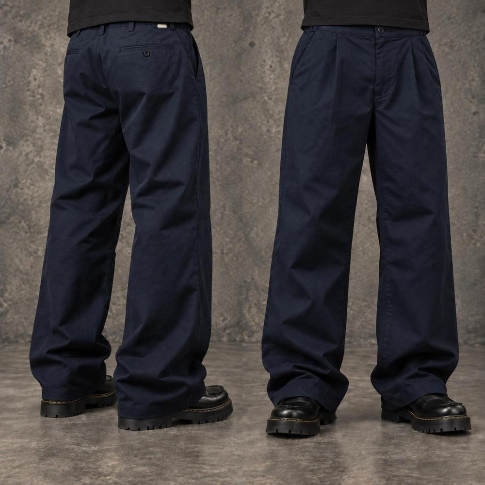 32x30 Navy Blue Pleated Baggy Wide Leg Dress Pants Y2K